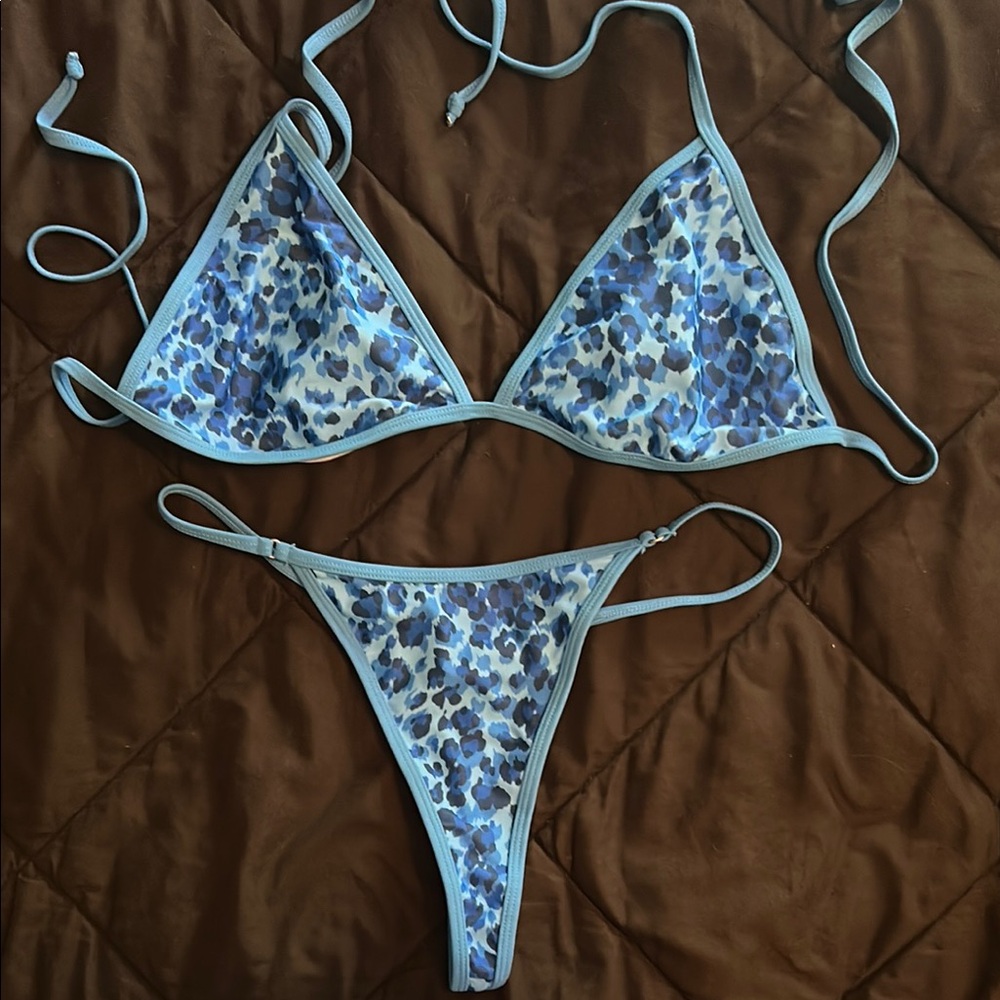 Blue Leopard Print Bikini Set